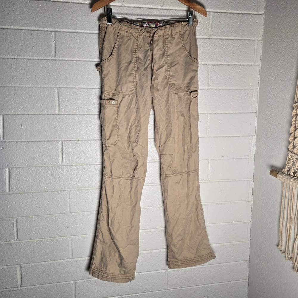 Koi Women Scrub Pants Khaki Cotton Blend Cargo Utility Pockets Tall Camp Hike XS